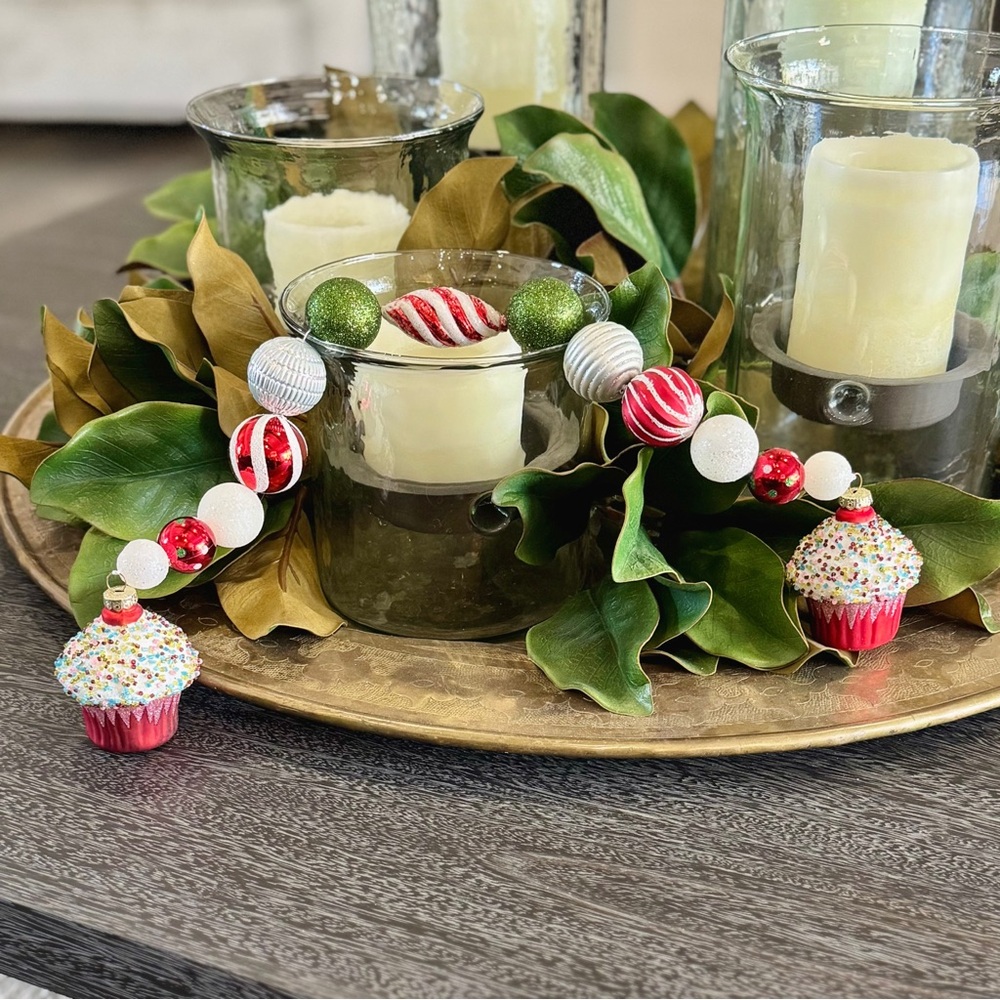 Christmas Cupcakes Large Bead Christmas Garland Hand Crafted
